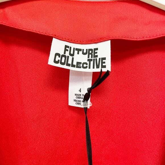 Future Collective Women's Holiday Long Sleeve Rosette Mini Dress Red Size 4 - Picture 5 of 6